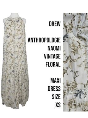 DREW Anthropologie Naomi Vintage cottagecore cream Floral Maxi Dress size XS